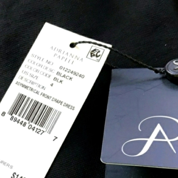 NWT Adrianna Papell Assymetric Drape Front Dress Cascade Black Crepe Chiffon - Picture 3 of 17